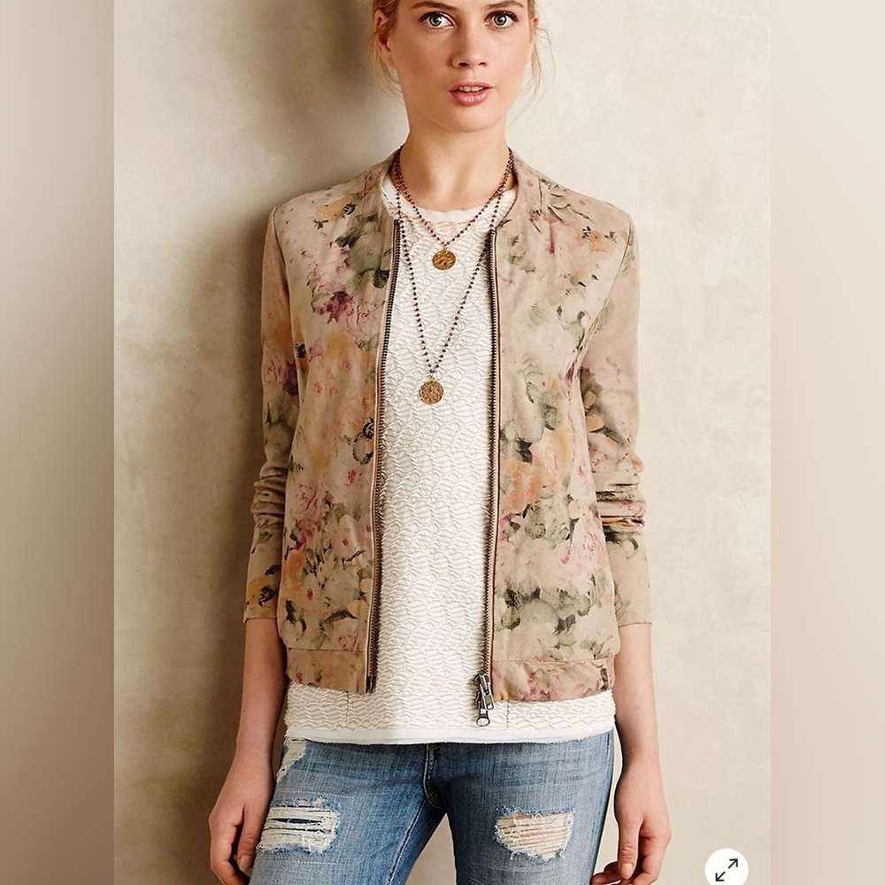Muubaa Foiled Flora Suede Bomber Jacket Size 12